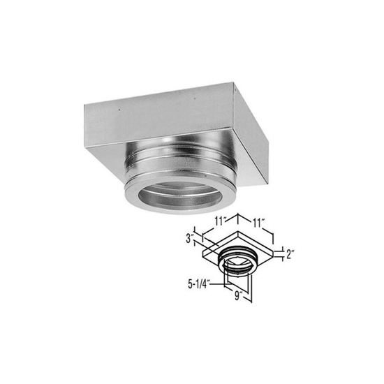 Galvanized ceiling support box for chimney that has the size indicated