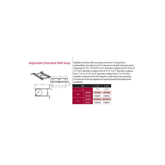 DuraTech Adjustable Extended Wall Strap Sizing Chart