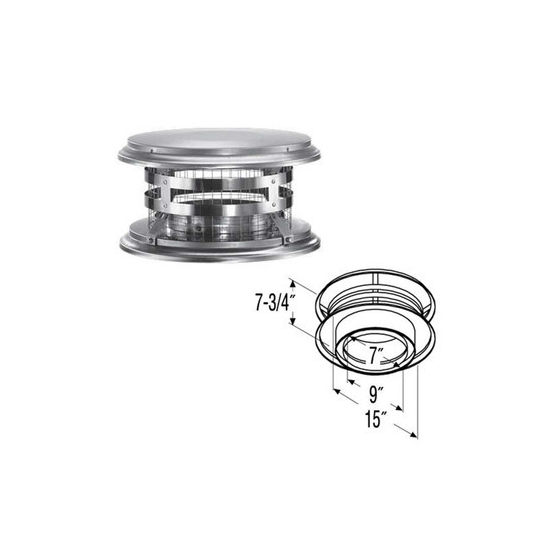 Stainless steel cap for chimney that has the size indicated