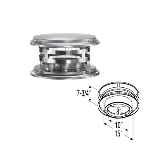 Stainless steel cap for chimney that has the size indicated