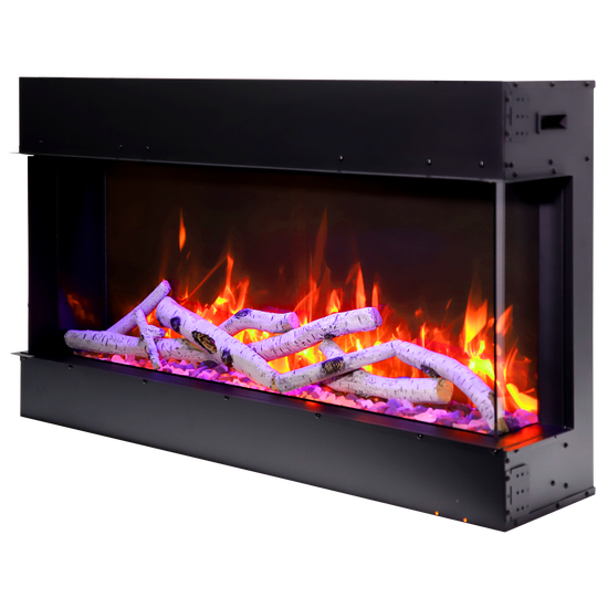 Left View of 30 Inch Tru-View Slim Smart Electric Fireplace with Birch Log Set