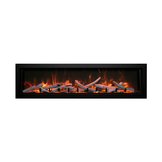 40 Inch Panorama BI Deep Smart Electric Fireplace with Birch Log Set in orange and yellow flames