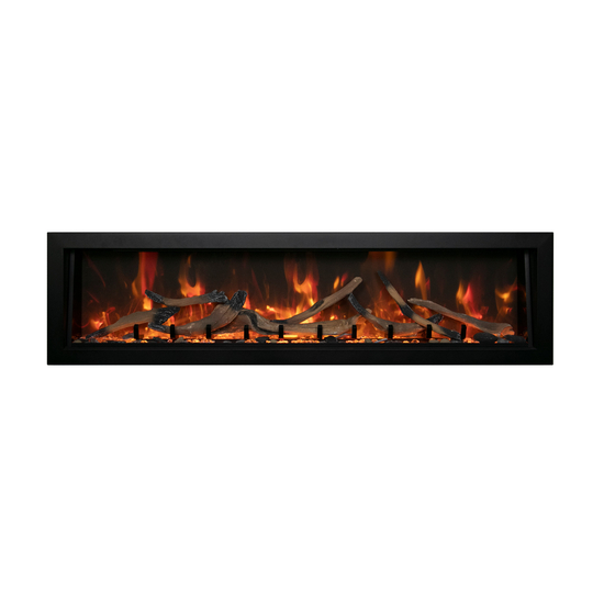 60 Inch Panorama BI Deep Smart Electric Fireplace with Driftwood in orange and yellow flames