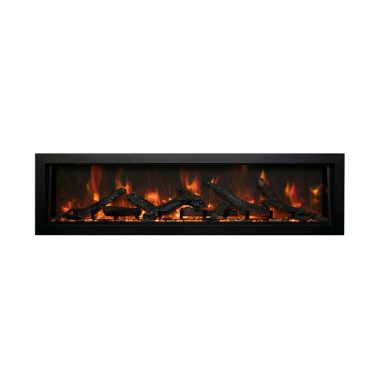 72 Inch Panorama BI Deep Smart Electric Fireplace with Oak Log Set in orange and yellow flames
