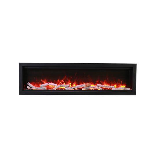 34 Inch Symmetry Smart Electric Fireplace with Birch Log Set in orange flames