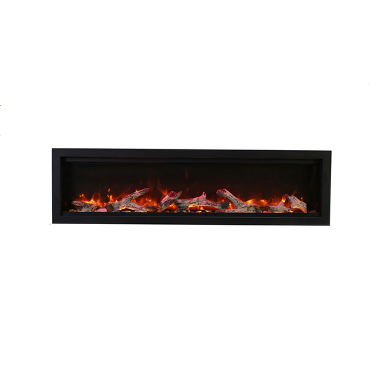 34 Inch Symmetry Smart Electric Fireplace with Rustic Log Set in yellow flames