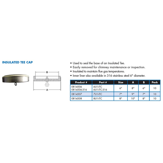 Selkirk 7" UltimateOne Insulated Tee Cap 7U1-ITC Size Chart
