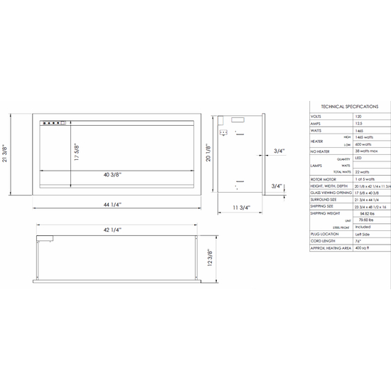 42 Inch Symmetry XT Smart Electric Fireplace Specifications