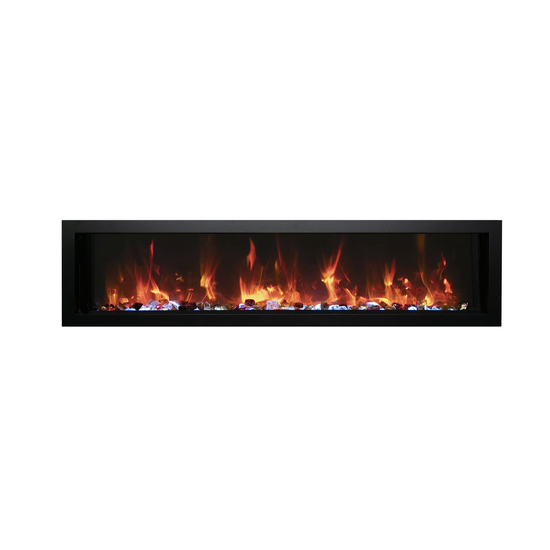 60 Inch Symmetry XtraSlim Smart Electric Fireplace with ocean fireglass in yellow flames