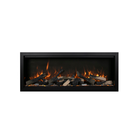 100 Inch Symmetry XT Smart Electric Fireplace with Split Log Set in yellow flames