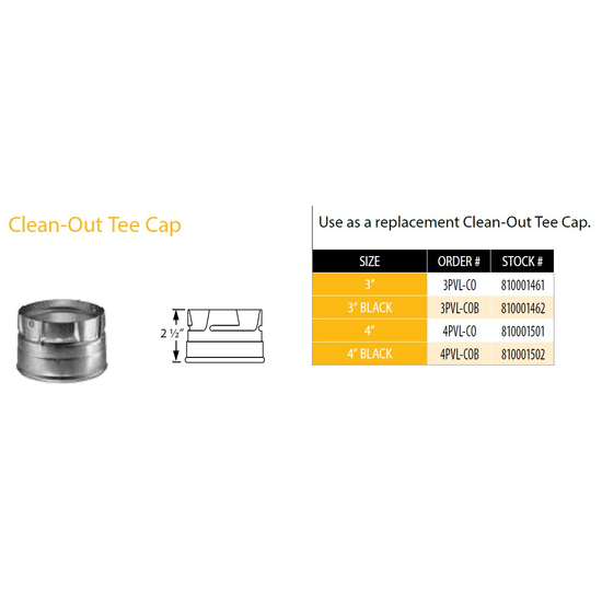 DuraVent 3" PelletVent Pro Clean-Out Tee Cap 3PVL-CO Size Chart