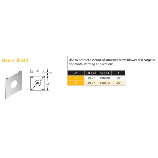DuraVent 3" PelletVent Pro House Shield 3PVP-HS Size Chart