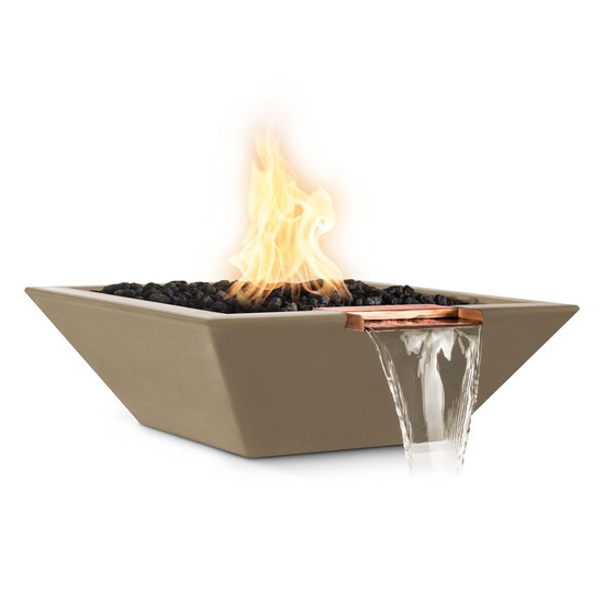 Maya Square GFRC Concrete Fire and Water Bowl in Brown