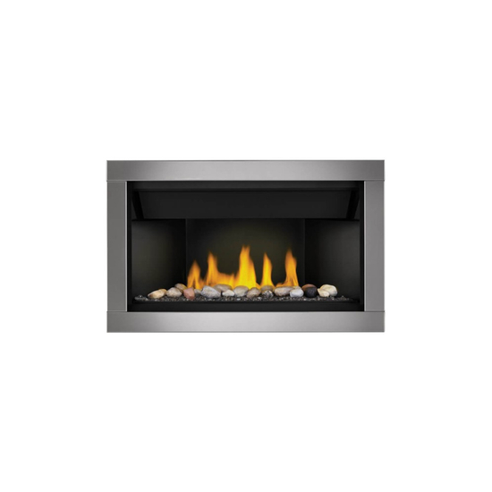 36 Inch Napoleon Ascent Linear Series-BL36NTE-1-Direct Vent Gas Fireplace with Clear Glass Embers and Mineral Rocks