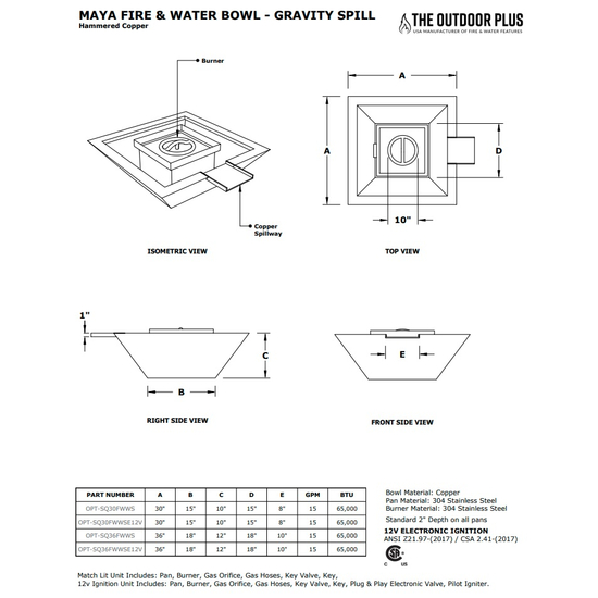 Maya Gravity Spill Copper Fire and Water Bowl Specifications
