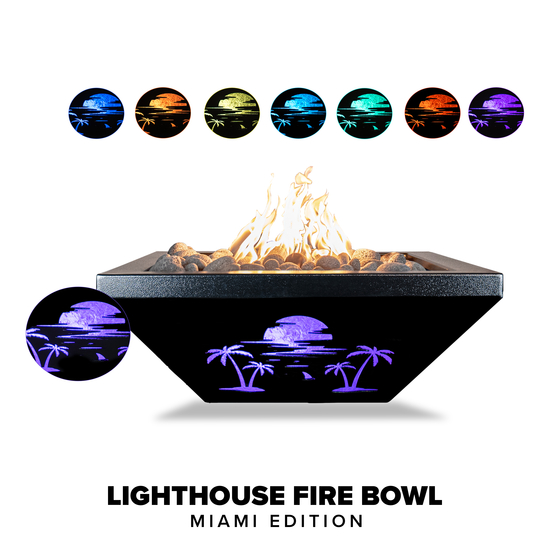 Lighthouse Powder Coated Aluminum LED Fire Bowl in Miami Edition