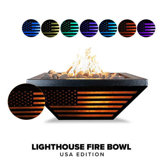 Lighthouse Powder Coated Aluminum LED Fire Bowl in USA Edition