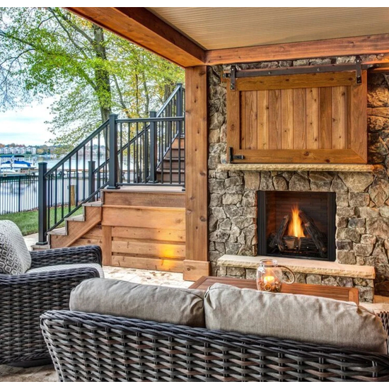 Outdoor Lifestyle Courtyard 36" Outdoor Gas Fireplace with Premium Traditional Brick interior and High Definition Logs