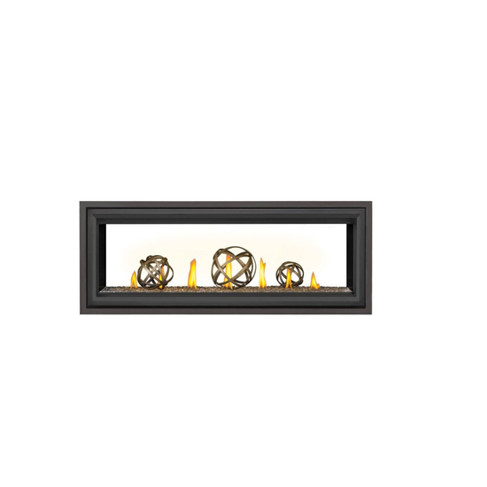 Napoleon Vector-LV50N2-2-Series See Through Direct Vent Gas Fireplace with Wrought Iron Globes and Black Trim Premiuim Safety Barrier