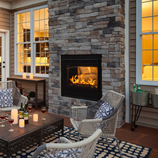 Outdoor Lifestyle Twilight Modern 36" Indoor/Outdoor See-Through Contemporary Gas Fireplace Shown with Contemporary Front