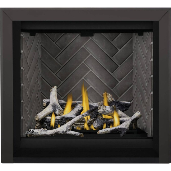 Napoleon Altitude X Series-AX36NTE-Direct Vent Gas Fireplace with Westminster Grey Herringbone and Birch Log Kit