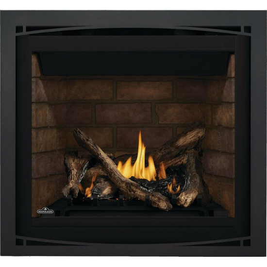 36 Inch Napoleon Altitude Series-A36-Direct Vent Gas Fireplace with Split Oak Log Set, Newport Decorative Panel, and Zen Front