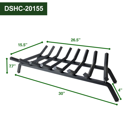30 Inch Wide x 15.5 Inch Deep Lifetime Fireplace Grate - 3/4 Inch Steel Dimensions