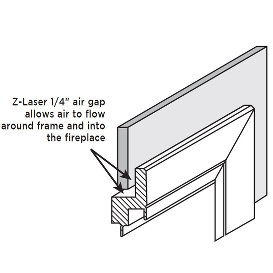 Z-Laser 1/4" air gap allows air to flow around frame and into the fireplace
