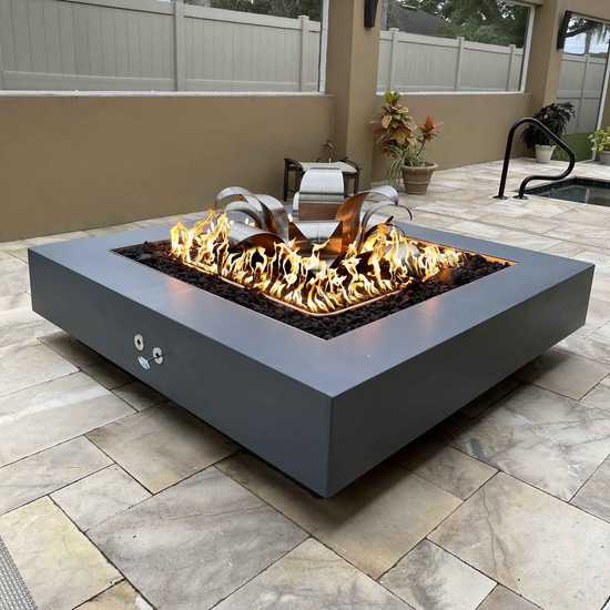 Cabo Square Powder Coated Metal Fire Pit by the pool lifestyle