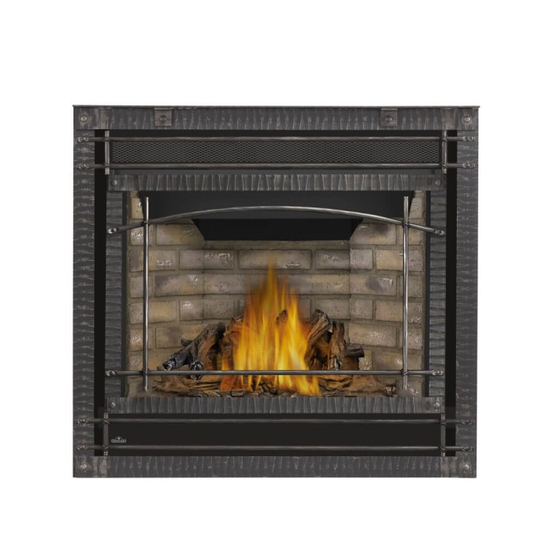 Napoleon Ascent X 36" Direct Vent Gas Fireplace-GX36NTR-1 with Sandstone Standard and Scalloped Wrought Iron Decorative Panel