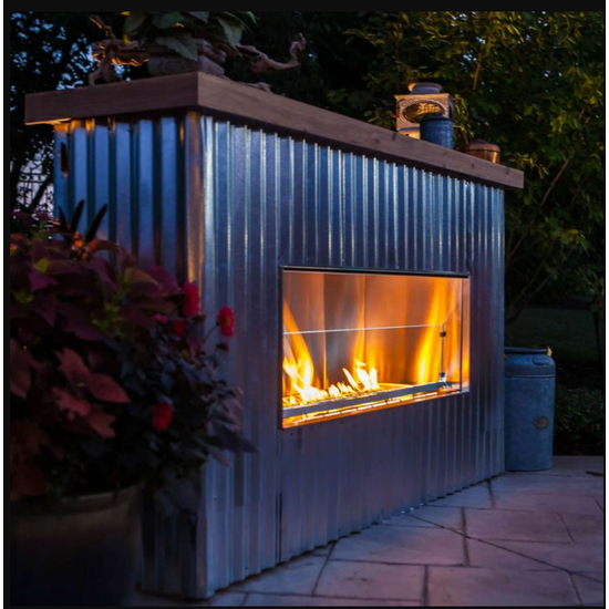 Firegear Outdoors Battery Kalea Bay 60 Inches Linear Outdoor Fireplace | OFP-60LECO-P In Use