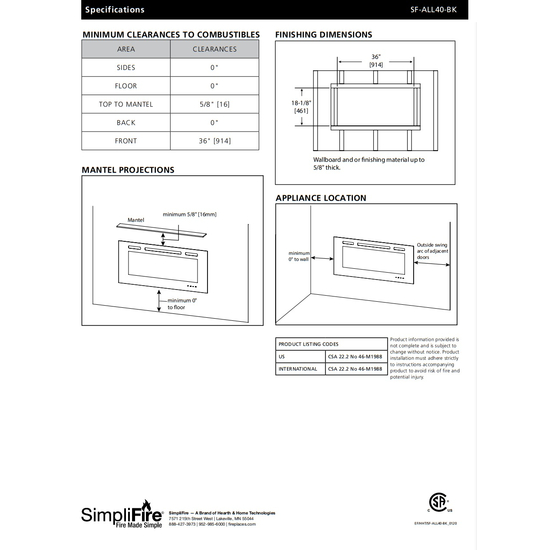 SimpliFire 40 Inch Allusion Linear Electric Fireplace Clearance