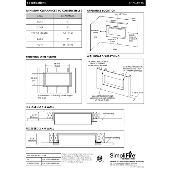 SimpliFire 60 Inch Allusion Linear Electric Fireplace Clearance
