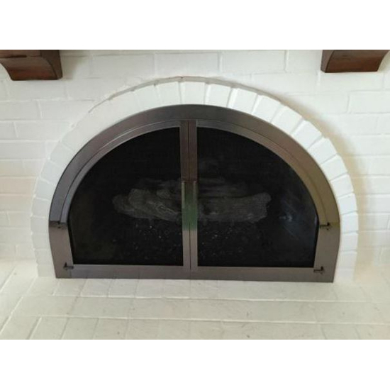 Full Arch Fireplace Door in Brushed Chrome