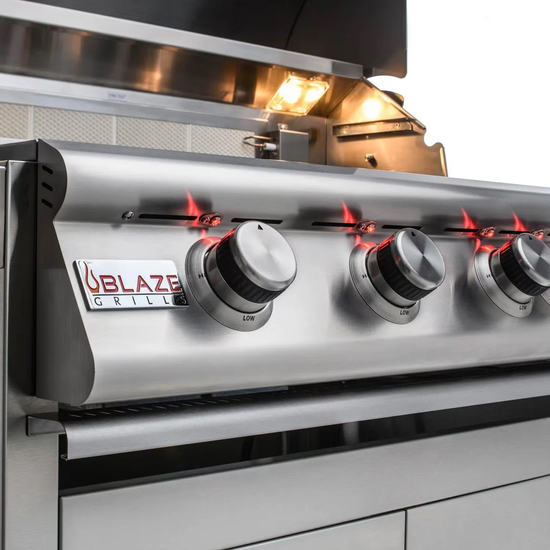 Blaze LTE Marine Grade 32" Gas Grills Freestanding with Spring Assisted Hood Knob Closed Up