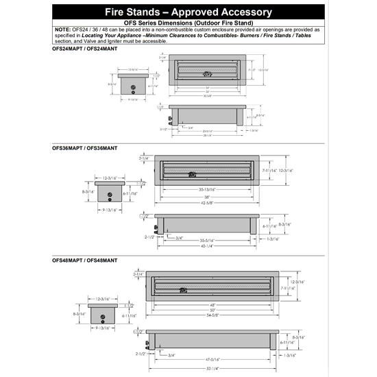 Barbara Jean Collection 48" Linear Outdoor Fire Stand OFS48MAPT Specifications
