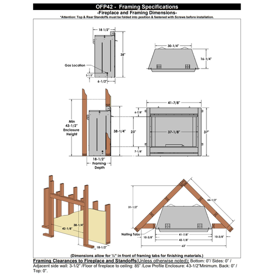 Barbara Jean Collection 42" Zero Clearance Outdoor Fireplace OFP42 Fireplace and Framing Specifications