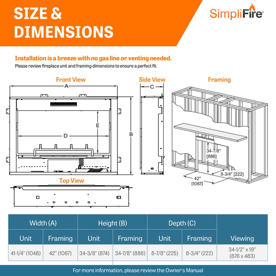SimpliFire Inception Size and Dimension