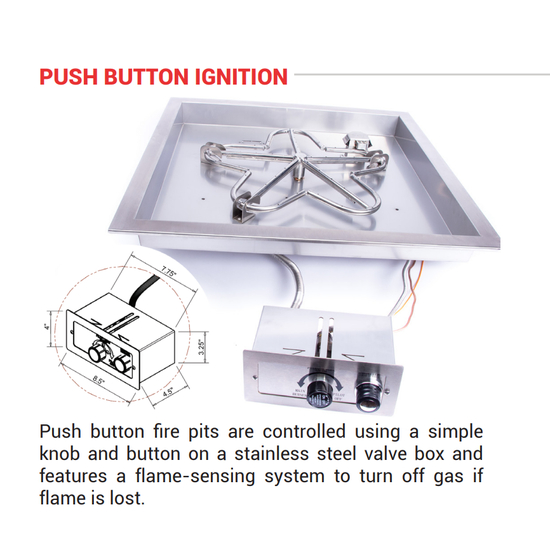 HPC Square Bowl FPPK Series Push-Button Ignition Fire Pit Insert | xxx-FPPKxx-SQBL-FLEX-xx Description