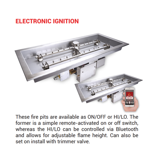 HPC H-Burner HI/LO Series (Smart App Controlled) Electronic Ignition Fire Pit Insert | TOR-xxXxxSSEI-H-HI/LO-xx/xxxV Description