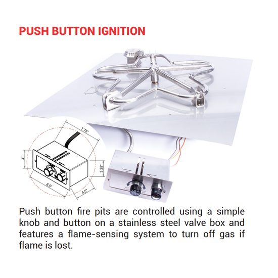 HPC Square Flat FPPK Series Push-Button Ignition Fire Pit Insert | xxx-FPPKxx-SQ-FLEX-xx Description
