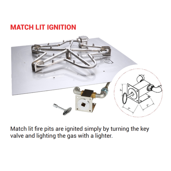 HPC Square Flat MLFPK Series Match-Lit Ignition Fire Pit Insert | xxx-MLFPKxxSQ-FLEX-xx Description