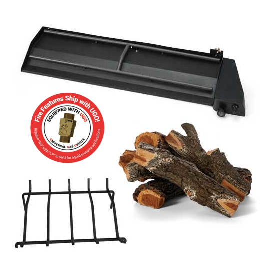 HPC Outdoor Fireplace Dual Step 36" Burner, Grate and Log Kit | DBOF Arizona Oak Kit