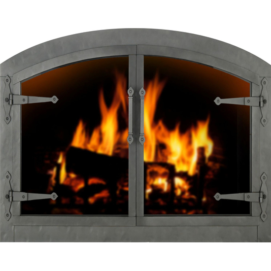 Forged Steel Laramie Arched Fireplace Door in clear natural finish