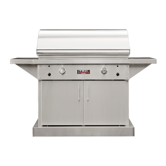 44 Inch TEC Sterling Patio FR Infrared Grill On Stainless Steel Cabinet With Side Shelves