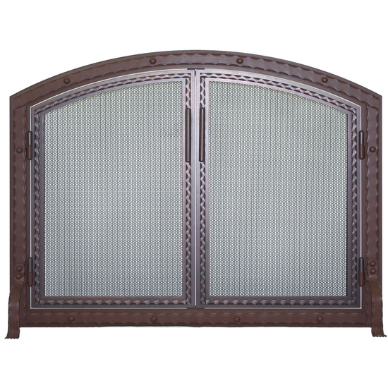 Denali Arched Working Door Fireplace Screen shown in Oil Rubbed Bronze powder coat