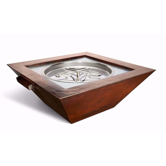 40 Inch Square Sedona Copper Fire and Water Bowl Match Lit