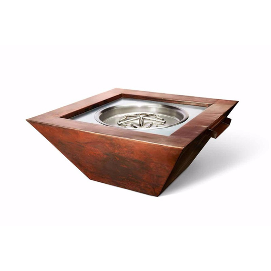36 Inch Square Sierra Copper Fire and Water Bowl Match Lit