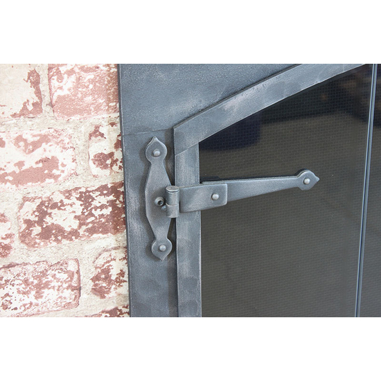 Strap hinge detail on the Forged Steel Laramie Arch Conversion Masonry Fireplace Door