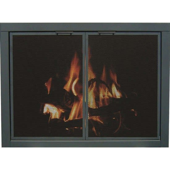 Mesh Zero Clearance Fireplace Door in Textured Black with Square Handles